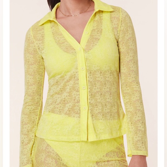 Andie Tops - Andie Suva Lace Button Down Stretch Top NWT Yellow Size XL